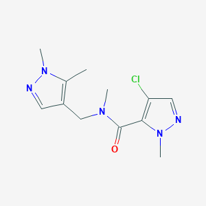 molecular formula C12H16ClN5O B10903831 4-chloro-N-[(1,5-dimethyl-1H-pyrazol-4-yl)methyl]-N,1-dimethyl-1H-pyrazole-5-carboxamide 