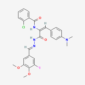 molecular formula C27H26ClIN4O4 B10903902 2-chloro-N-{(1E)-1-[4-(dimethylamino)phenyl]-3-[(2E)-2-(3-iodo-4,5-dimethoxybenzylidene)hydrazinyl]-3-oxoprop-1-en-2-yl}benzamide 