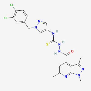 molecular formula C21H20Cl2N8OS B10903929 N-[1-(3,4-dichlorobenzyl)-1H-pyrazol-4-yl]-2-[(1,3,6-trimethyl-1H-pyrazolo[3,4-b]pyridin-4-yl)carbonyl]hydrazinecarbothioamide 