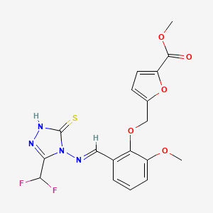 molecular formula C18H16F2N4O5S B10903991 methyl 5-({2-[(E)-{[3-(difluoromethyl)-5-sulfanyl-4H-1,2,4-triazol-4-yl]imino}methyl]-6-methoxyphenoxy}methyl)furan-2-carboxylate 