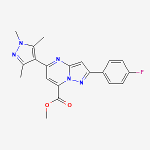 molecular formula C20H18FN5O2 B10904037 methyl 2-(4-fluorophenyl)-5-(1,3,5-trimethyl-1H-pyrazol-4-yl)pyrazolo[1,5-a]pyrimidine-7-carboxylate 