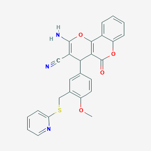 molecular formula C26H19N3O4S B10904184 2-amino-4-{4-methoxy-3-[(pyridin-2-ylsulfanyl)methyl]phenyl}-5-oxo-4H,5H-pyrano[3,2-c]chromene-3-carbonitrile 