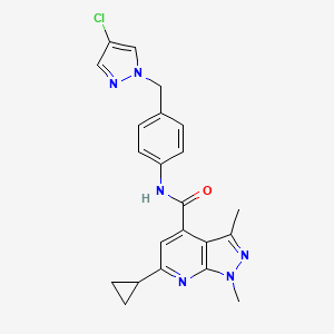 molecular formula C22H21ClN6O B10904226 N-{4-[(4-chloro-1H-pyrazol-1-yl)methyl]phenyl}-6-cyclopropyl-1,3-dimethyl-1H-pyrazolo[3,4-b]pyridine-4-carboxamide 
