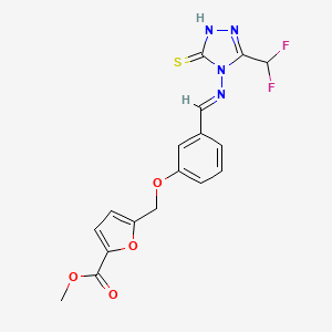 molecular formula C17H14F2N4O4S B10904295 methyl 5-({3-[(E)-{[3-(difluoromethyl)-5-sulfanyl-4H-1,2,4-triazol-4-yl]imino}methyl]phenoxy}methyl)furan-2-carboxylate 