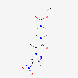 molecular formula C14H21N5O5 B10904323 ethyl 4-[2-(3-methyl-4-nitro-1H-pyrazol-1-yl)propanoyl]piperazine-1-carboxylate 