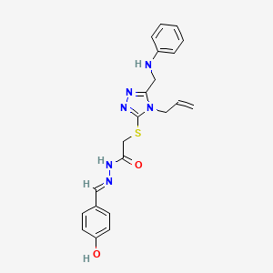 molecular formula C21H22N6O2S B10904329 N'-[(E)-(4-hydroxyphenyl)methylidene]-2-({5-[(phenylamino)methyl]-4-(prop-2-en-1-yl)-4H-1,2,4-triazol-3-yl}sulfanyl)acetohydrazide 