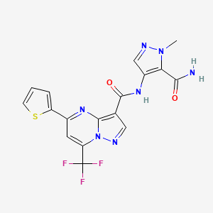 molecular formula C17H12F3N7O2S B10904344 N-(5-carbamoyl-1-methyl-1H-pyrazol-4-yl)-5-(thiophen-2-yl)-7-(trifluoromethyl)pyrazolo[1,5-a]pyrimidine-3-carboxamide 