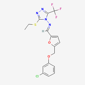 molecular formula C17H14ClF3N4O2S B10904424 N-[(E)-{5-[(3-chlorophenoxy)methyl]furan-2-yl}methylidene]-3-(ethylsulfanyl)-5-(trifluoromethyl)-4H-1,2,4-triazol-4-amine 