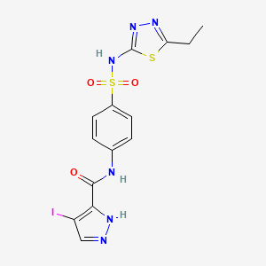 molecular formula C14H13IN6O3S2 B10904443 N-{4-[(5-ethyl-1,3,4-thiadiazol-2-yl)sulfamoyl]phenyl}-4-iodo-1H-pyrazole-3-carboxamide 