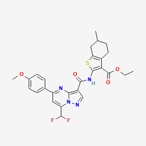 molecular formula C27H26F2N4O4S B10904473 Ethyl 2-({[7-(difluoromethyl)-5-(4-methoxyphenyl)pyrazolo[1,5-a]pyrimidin-3-yl]carbonyl}amino)-6-methyl-4,5,6,7-tetrahydro-1-benzothiophene-3-carboxylate 
