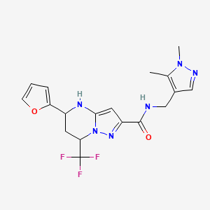 molecular formula C18H19F3N6O2 B10904617 N-[(1,5-dimethyl-1H-pyrazol-4-yl)methyl]-5-(furan-2-yl)-7-(trifluoromethyl)-4,5,6,7-tetrahydropyrazolo[1,5-a]pyrimidine-2-carboxamide 