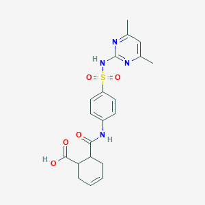 molecular formula C20H22N4O5S B10904710 6-({4-[(4,6-Dimethylpyrimidin-2-yl)sulfamoyl]phenyl}carbamoyl)cyclohex-3-ene-1-carboxylic acid 