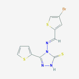 molecular formula C11H7BrN4S3 B10904731 4-{[(E)-(4-bromothiophen-2-yl)methylidene]amino}-5-(thiophen-2-yl)-4H-1,2,4-triazole-3-thiol 