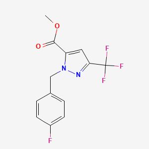 molecular formula C13H10F4N2O2 B10904820 Methyl 1-(4-fluorobenzyl)-3-(trifluoromethyl)-1H-pyrazole-5-carboxylate 