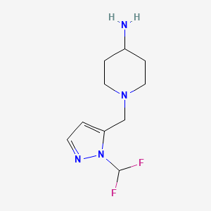 molecular formula C10H16F2N4 B10904844 1-{[1-(difluoromethyl)-1H-pyrazol-5-yl]methyl}piperidin-4-amine 