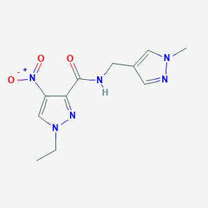 molecular formula C11H14N6O3 B10904878 1-ethyl-N-[(1-methyl-1H-pyrazol-4-yl)methyl]-4-nitro-1H-pyrazole-3-carboxamide 