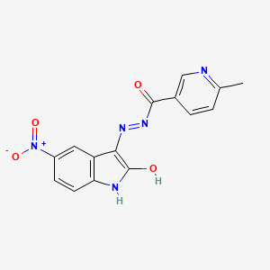 molecular formula C15H11N5O4 B10904945 6-methyl-N'-(5-nitro-2-oxoindol-3-yl)pyridine-3-carbohydrazide CAS No. 5678-44-4