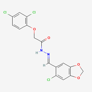 molecular formula C16H11Cl3N2O4 B10904947 N'-[(E)-(6-chloro-1,3-benzodioxol-5-yl)methylidene]-2-(2,4-dichlorophenoxy)acetohydrazide 