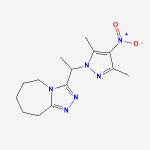 molecular formula C14H20N6O2 B10905031 3-[1-(3,5-dimethyl-4-nitro-1H-pyrazol-1-yl)ethyl]-6,7,8,9-tetrahydro-5H-[1,2,4]triazolo[4,3-a]azepine 