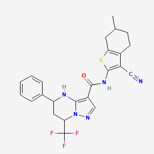 molecular formula C24H22F3N5OS B10905113 N-(3-cyano-6-methyl-4,5,6,7-tetrahydro-1-benzothiophen-2-yl)-5-phenyl-7-(trifluoromethyl)-4,5,6,7-tetrahydropyrazolo[1,5-a]pyrimidine-3-carboxamide 