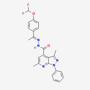 molecular formula C24H21F2N5O2 B10905156 N'-{(1E)-1-[4-(difluoromethoxy)phenyl]ethylidene}-3,6-dimethyl-1-phenyl-1H-pyrazolo[3,4-b]pyridine-4-carbohydrazide 