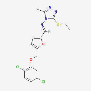 molecular formula C17H16Cl2N4O2S B10905163 N-[(E)-{5-[(2,5-dichlorophenoxy)methyl]furan-2-yl}methylidene]-3-(ethylsulfanyl)-5-methyl-4H-1,2,4-triazol-4-amine 