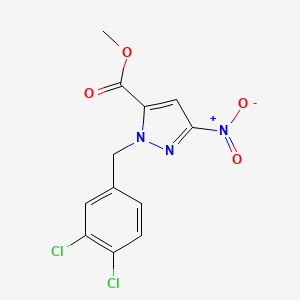 molecular formula C12H9Cl2N3O4 B10905476 Methyl 1-(3,4-dichlorobenzyl)-3-nitro-1H-pyrazole-5-carboxylate 