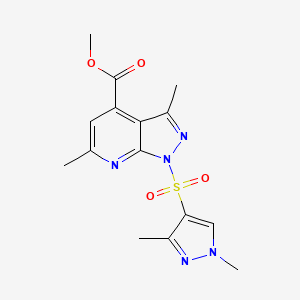 molecular formula C15H17N5O4S B10905481 methyl 1-[(1,3-dimethyl-1H-pyrazol-4-yl)sulfonyl]-3,6-dimethyl-1H-pyrazolo[3,4-b]pyridine-4-carboxylate 