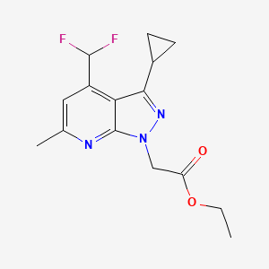 molecular formula C15H17F2N3O2 B10905503 Ethyl 2-(3-cyclopropyl-4-(difluoromethyl)-6-methyl-1H-pyrazolo[3,4-b]pyridin-1-yl)acetate 