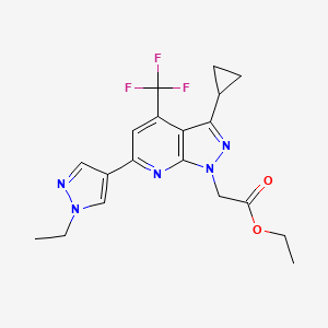 molecular formula C19H20F3N5O2 B10905562 Ethyl 2-(3-cyclopropyl-6-(1-ethyl-1H-pyrazol-4-yl)-4-(trifluoromethyl)-1H-pyrazolo[3,4-b]pyridin-1-yl)acetate 