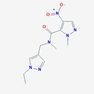 molecular formula C12H16N6O3 B10905650 N-[(1-ethyl-1H-pyrazol-4-yl)methyl]-N,1-dimethyl-4-nitro-1H-pyrazole-5-carboxamide 