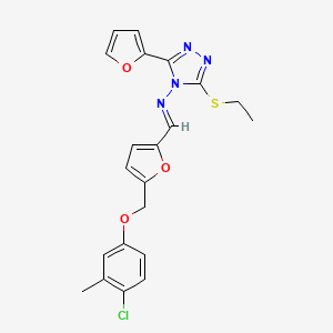 molecular formula C21H19ClN4O3S B10905741 N-[(E)-{5-[(4-chloro-3-methylphenoxy)methyl]furan-2-yl}methylidene]-3-(ethylsulfanyl)-5-(furan-2-yl)-4H-1,2,4-triazol-4-amine 