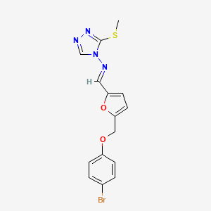 molecular formula C15H13BrN4O2S B10905742 N-[(E)-{5-[(4-bromophenoxy)methyl]furan-2-yl}methylidene]-3-(methylsulfanyl)-4H-1,2,4-triazol-4-amine 