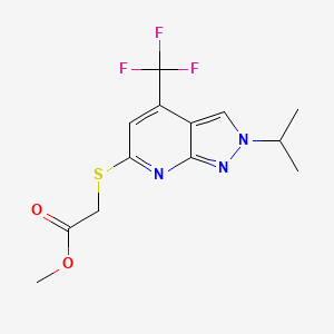 molecular formula C13H14F3N3O2S B10905815 Methyl 2-((2-isopropyl-4-(trifluoromethyl)-2H-pyrazolo[3,4-b]pyridin-6-yl)thio)acetate 