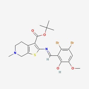 molecular formula C21H24Br2N2O4S B10905838 tert-butyl 2-{[(E)-(2,3-dibromo-6-hydroxy-5-methoxyphenyl)methylidene]amino}-6-methyl-4,5,6,7-tetrahydrothieno[2,3-c]pyridine-3-carboxylate 