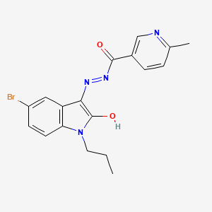 molecular formula C18H17BrN4O2 B10906095 N'-[(3E)-5-bromo-2-oxo-1-propyl-1,2-dihydro-3H-indol-3-ylidene]-6-methylpyridine-3-carbohydrazide 