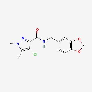 molecular formula C14H14ClN3O3 B10906096 N-(1,3-benzodioxol-5-ylmethyl)-4-chloro-1,5-dimethyl-1H-pyrazole-3-carboxamide 