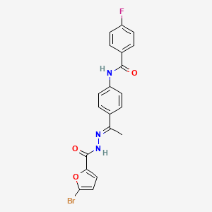 molecular formula C20H15BrFN3O3 B10906198 N-{4-[(1E)-1-{2-[(5-bromofuran-2-yl)carbonyl]hydrazinylidene}ethyl]phenyl}-4-fluorobenzamide 