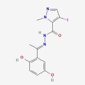 molecular formula C13H13IN4O3 B10906427 N'-[1-(2,5-dihydroxyphenyl)ethylidene]-4-iodo-1-methyl-1H-pyrazole-5-carbohydrazide 