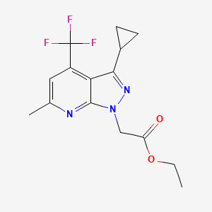 molecular formula C15H16F3N3O2 B10906457 Ethyl 2-(3-cyclopropyl-6-methyl-4-(trifluoromethyl)-1H-pyrazolo[3,4-b]pyridin-1-yl)acetate 