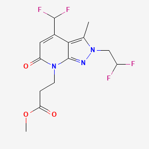 molecular formula C14H15F4N3O3 B10906480 Methyl 3-(2-(2,2-difluoroethyl)-4-(difluoromethyl)-3-methyl-6-oxo-2H-pyrazolo[3,4-b]pyridin-7(6H)-yl)propanoate 