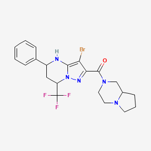 molecular formula C21H23BrF3N5O B10906487 [3-Bromo-5-phenyl-7-(trifluoromethyl)-4,5,6,7-tetrahydropyrazolo[1,5-A]pyrimidin-2-YL][hexahydropyrrolo[1,2-A]pyrazin-2(1H)-YL]methanone 