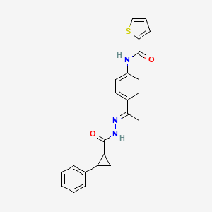 molecular formula C23H21N3O2S B10906504 N-{4-[(1E)-1-{2-[(2-phenylcyclopropyl)carbonyl]hydrazinylidene}ethyl]phenyl}thiophene-2-carboxamide 
