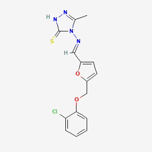 molecular formula C15H13ClN4O2S B10906619 4-{[(E)-{5-[(2-chlorophenoxy)methyl]furan-2-yl}methylidene]amino}-5-methyl-4H-1,2,4-triazole-3-thiol 
