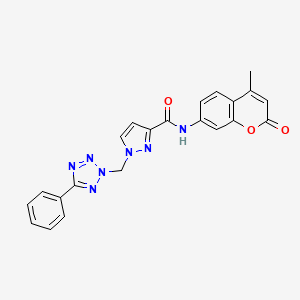molecular formula C22H17N7O3 B10906656 N-(4-methyl-2-oxo-2H-chromen-7-yl)-1-[(5-phenyl-2H-tetrazol-2-yl)methyl]-1H-pyrazole-3-carboxamide 