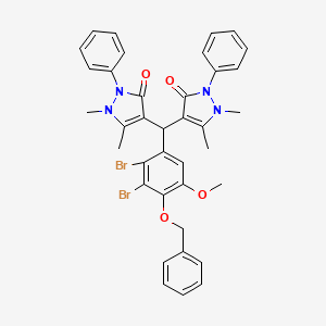 molecular formula C37H34Br2N4O4 B10906659 4,4'-{[4-(benzyloxy)-2,3-dibromo-5-methoxyphenyl]methanediyl}bis(1,5-dimethyl-2-phenyl-1,2-dihydro-3H-pyrazol-3-one) 