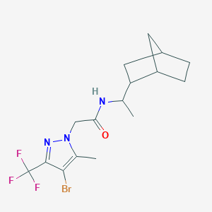 molecular formula C16H21BrF3N3O B10906766 N-[1-(bicyclo[2.2.1]hept-2-yl)ethyl]-2-[4-bromo-5-methyl-3-(trifluoromethyl)-1H-pyrazol-1-yl]acetamide 