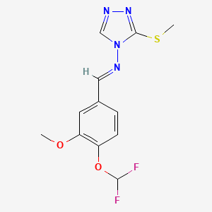 molecular formula C12H12F2N4O2S B10906778 N-{(E)-[4-(difluoromethoxy)-3-methoxyphenyl]methylidene}-3-(methylsulfanyl)-4H-1,2,4-triazol-4-amine 