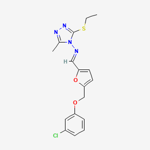 molecular formula C17H17ClN4O2S B10906782 N-[(E)-{5-[(3-chlorophenoxy)methyl]furan-2-yl}methylidene]-3-(ethylsulfanyl)-5-methyl-4H-1,2,4-triazol-4-amine 