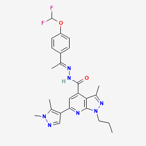 molecular formula C25H27F2N7O2 B10906841 N'-{(1E)-1-[4-(difluoromethoxy)phenyl]ethylidene}-6-(1,5-dimethyl-1H-pyrazol-4-yl)-3-methyl-1-propyl-1H-pyrazolo[3,4-b]pyridine-4-carbohydrazide 